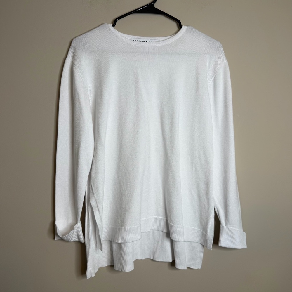 Gretchen Scott Sneak a Peek Sweater White High Low Knit Top Size Small - Picture 4 of 10